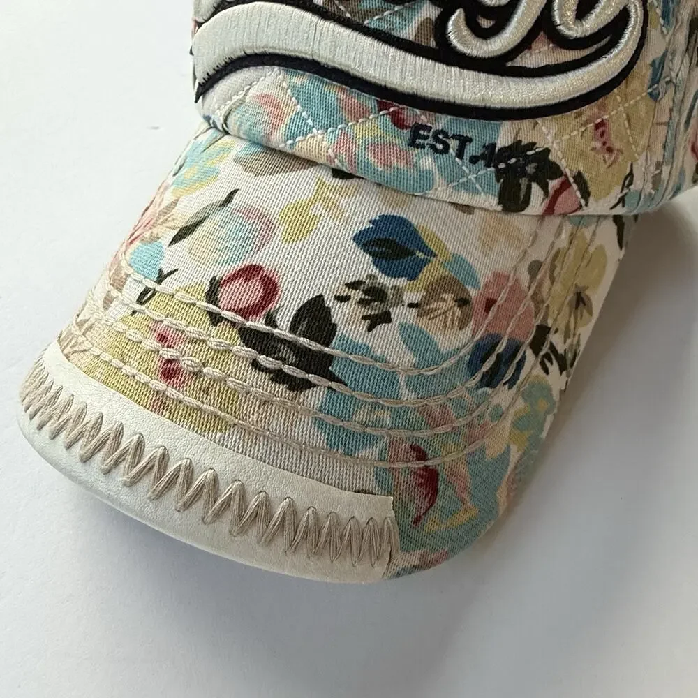 Robin Ruth Floral CHICAGO Snap Back Ball Cap Hat Quilted Crown Embellished Bill